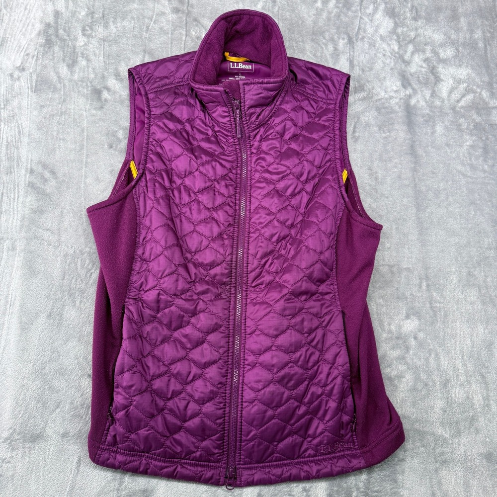 LL Bean Vest Womens Large Purple Thinsulate Quilted Insulated Fleece Side OHMS9‎